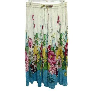 Collections Etc Cotton Floral Boho Peasant Gypsy Midi Skirt Sz M Elastic Waist